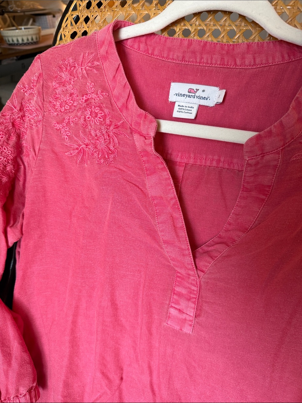 Vineyard Vines Rose Pink Embroidered V-Notch Tunic - Picture 3 of 5
